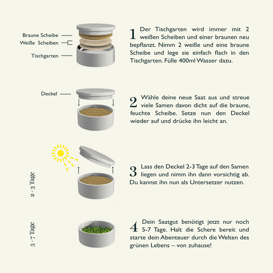 Kinderleichte Anleitung um Microgreens anzubauen mit dem Tischgarten von our greenery